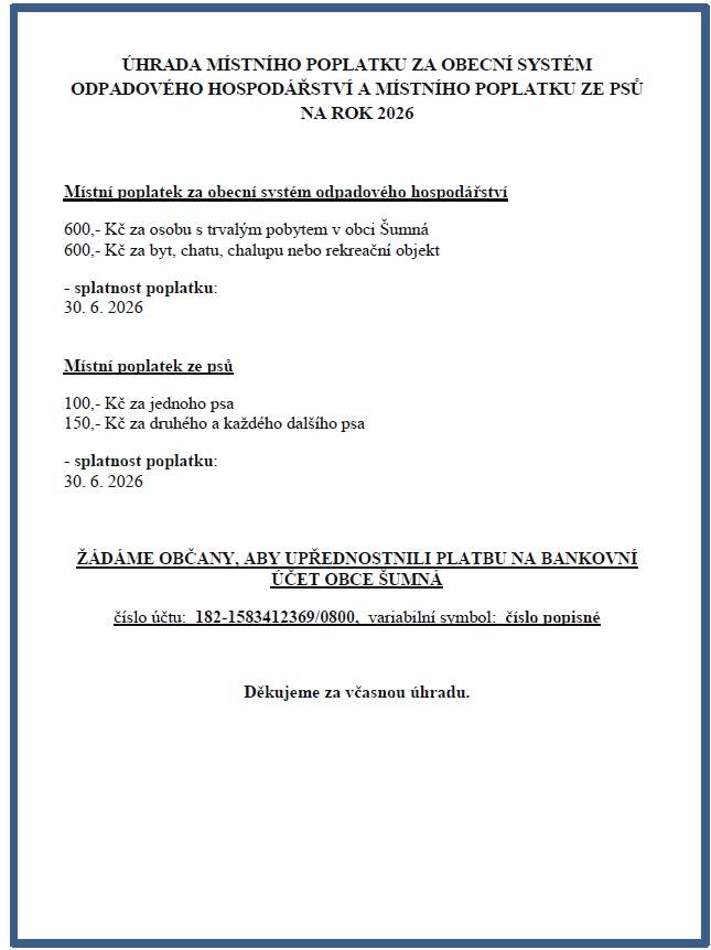 Místní poplatek za obecní systém odpadového hospodářství  Místní poplatek ze psů