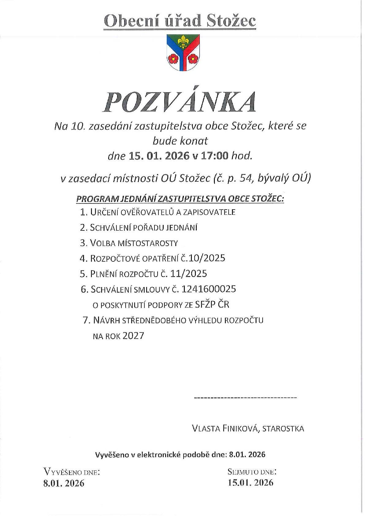 Pozvánka na ZO Stožec