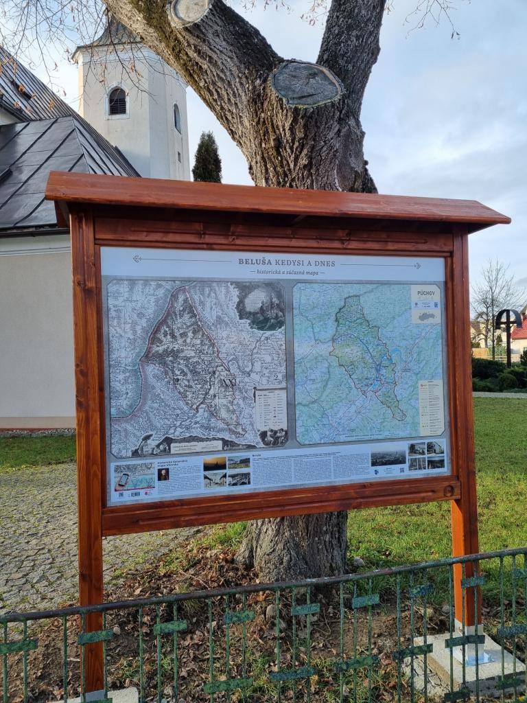 Ako sa za posledné dve storočia zmenili slovenské mestá a krajina, resp. obec Beluša ? Na túto otázku môžete hľadať odpovede pri pohľade na veľkorozmerové porovnávacie mapy z edície „Kedysi a dnes“, ktoré sú osadené v drevených stojanoch na štyroch miestach vo všetkých častiach obce.