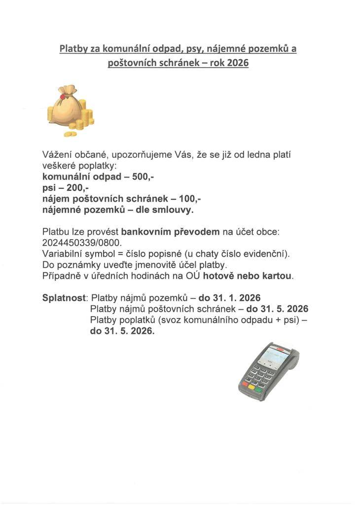 Platby poplatků - rok 2026
