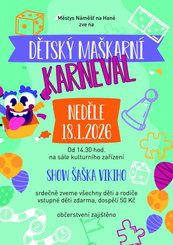 Dětský karneval 18. ledna 2026