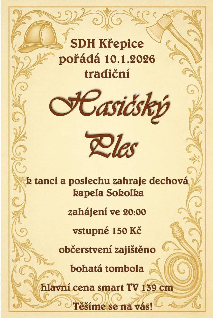 10.1.2026  ve 20:00 hod.  v kulturním sále v Křepicích