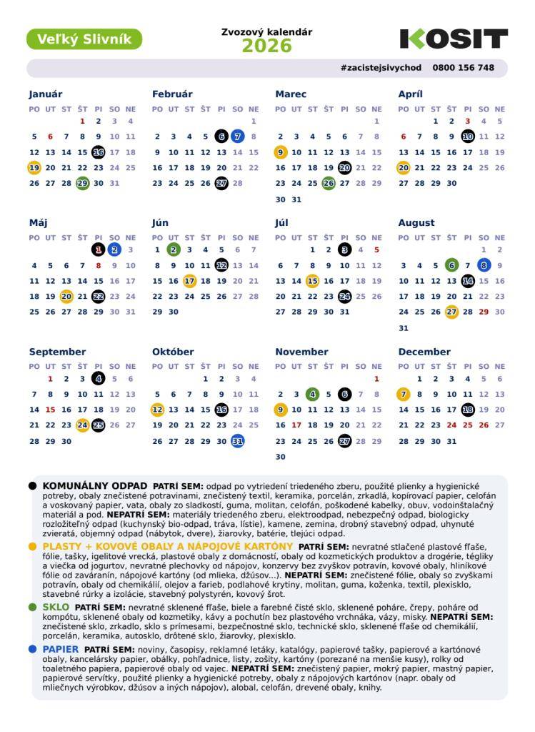 Zvozový kalendár na rok 2026