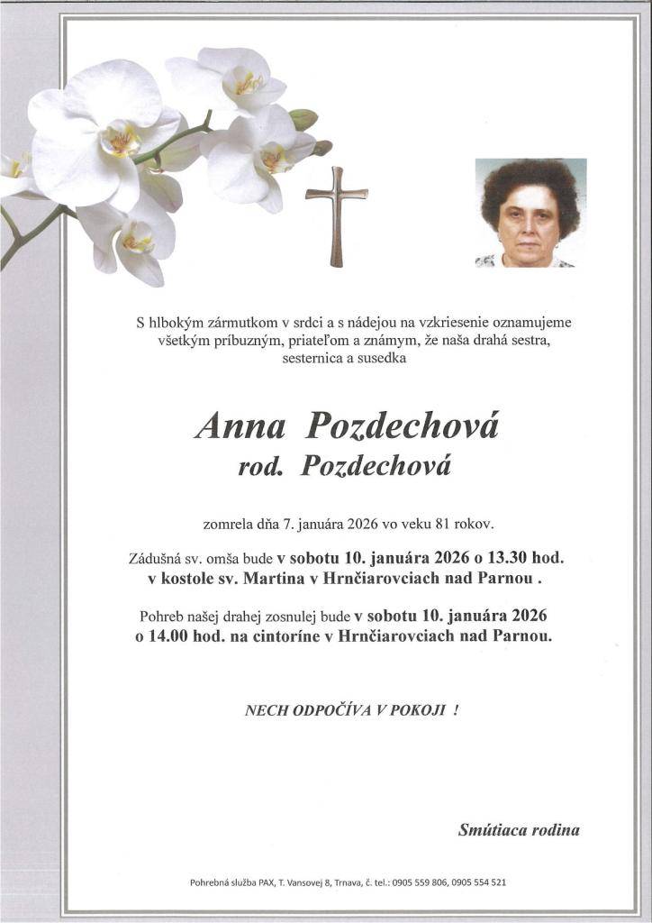 Pani Anna Pozdechová rod. Pozdechová