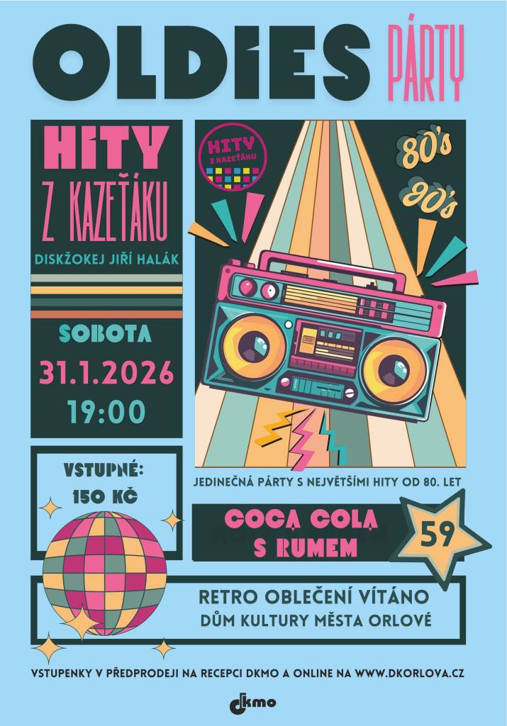 Přijďte si připomenout staré dobré disko časy na oldies párty. Zazní hity 80., 90. a mileniálních let, které jsme poslouchali z kazeťáku.  Jedinečný retro večer s hudbou pořádá Dům kultury města Orlové v sobotu 31. ledna od 19 hodin. Vstupenky už můžete nakupovat v předprodeji na recepci DKMO nebo on-line na www.dkorlova.cz. ...