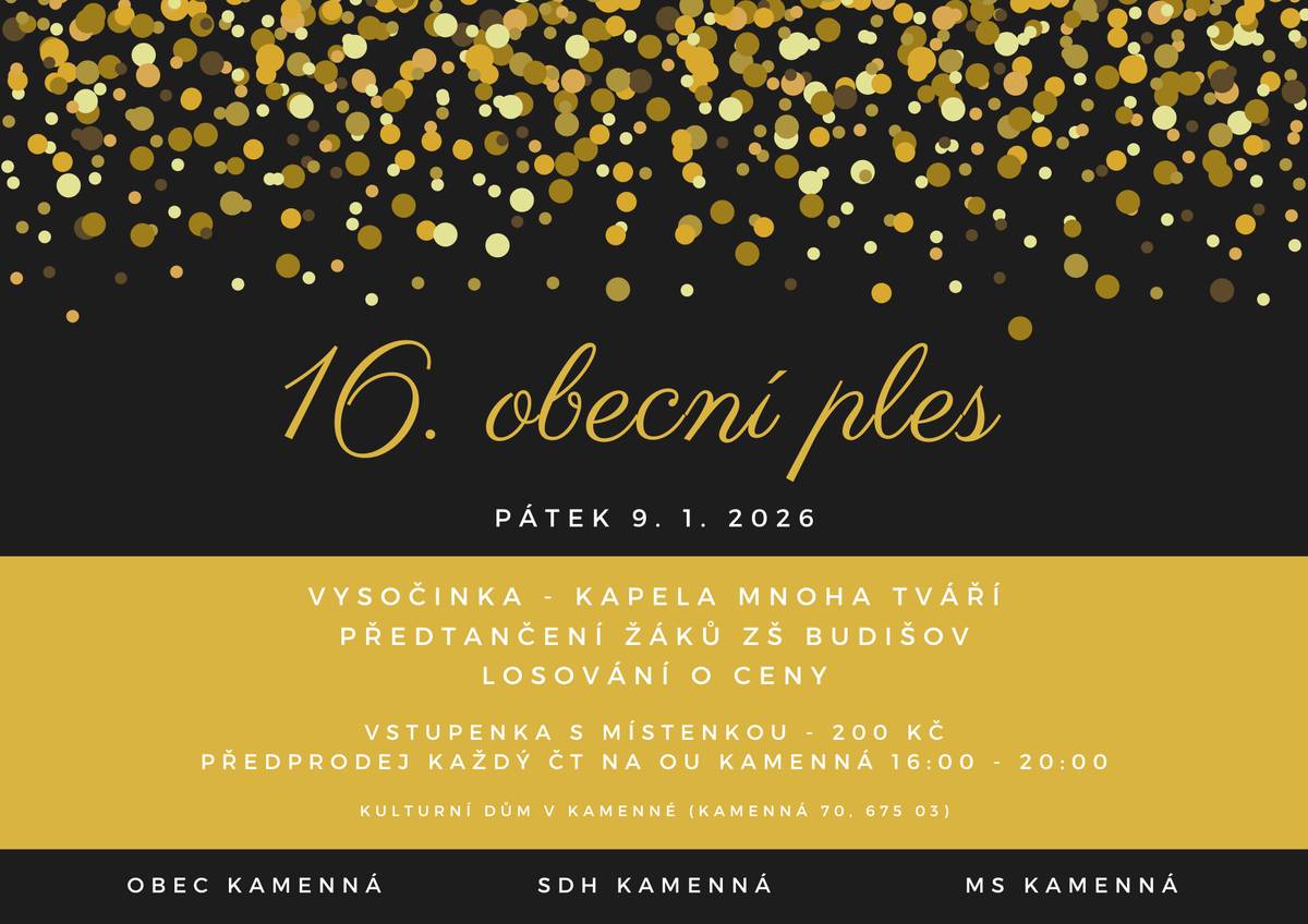 Pozvánka na zítřejší ples v Kamenné 💃🕺