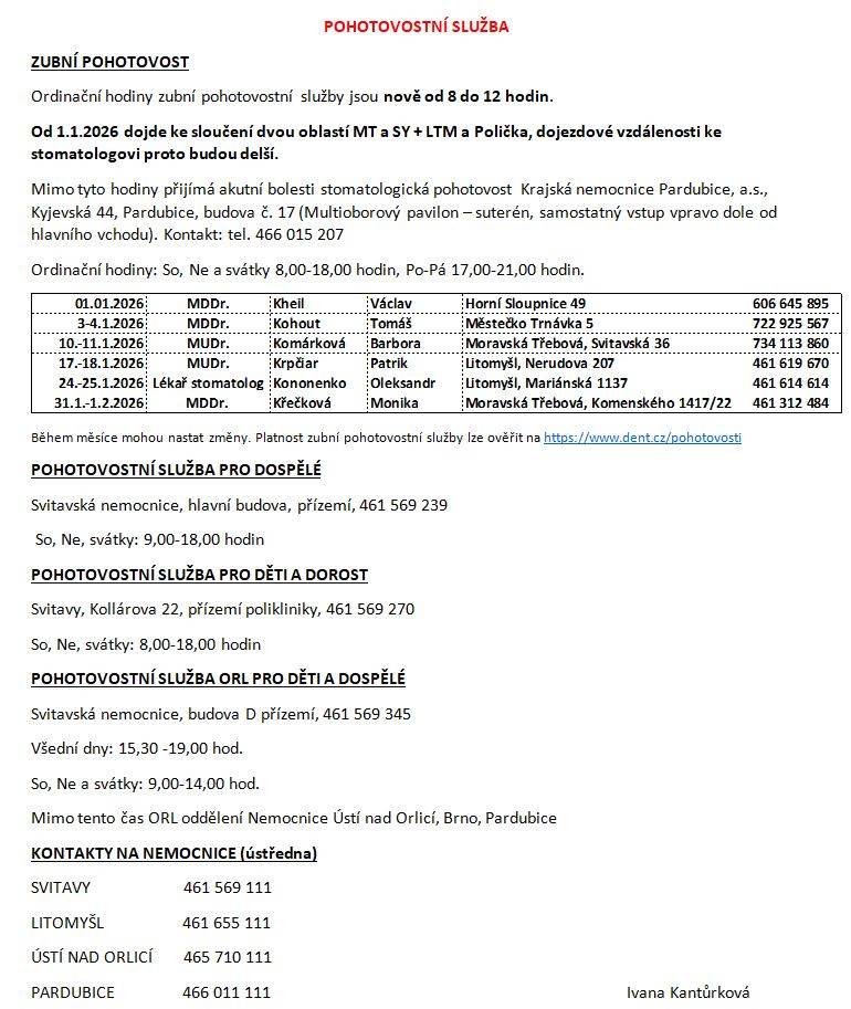 Pohotovostní služba, změny ordinační doby - leden 2026: POHOTOVOST.doc ZMĚNY ORDINACÍ.doc