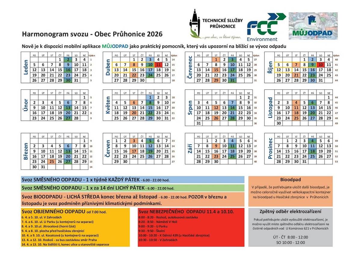 Harmonogram svozu odpadů na rok 2026