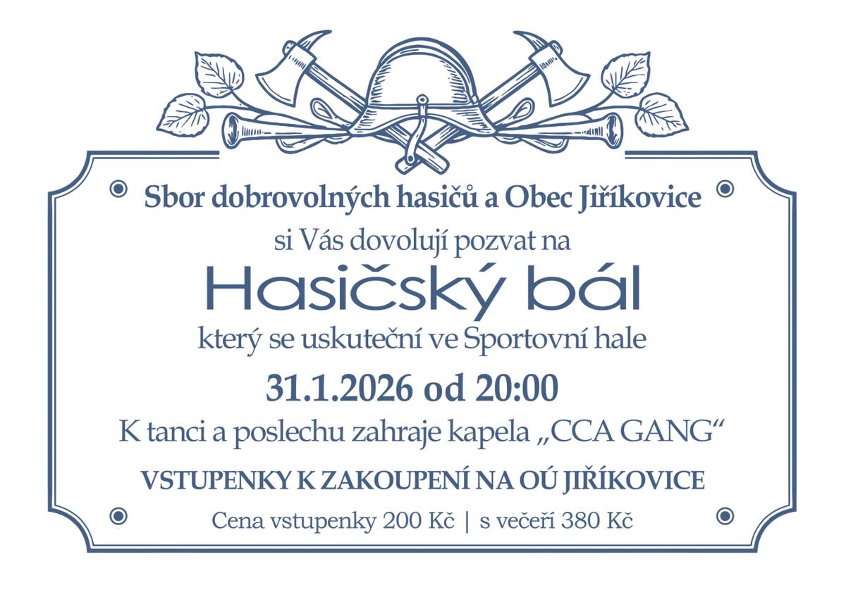 31.1.2026 od 20 hodin ve Sportovní hale v Jiříkovicích