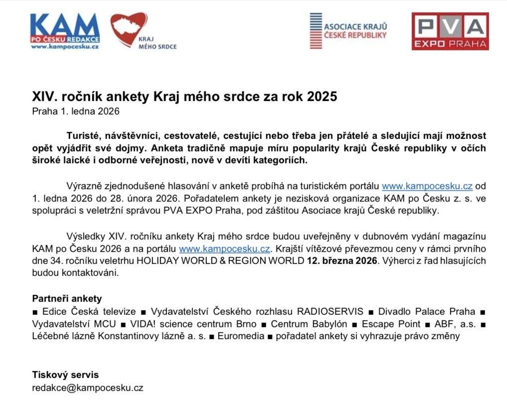 Zapojte se do XIV. ročníku ankety KRAJ MÉHO SRDCE 2025 ♥️👇🏼 https://www.kampocesku.cz/anketa
