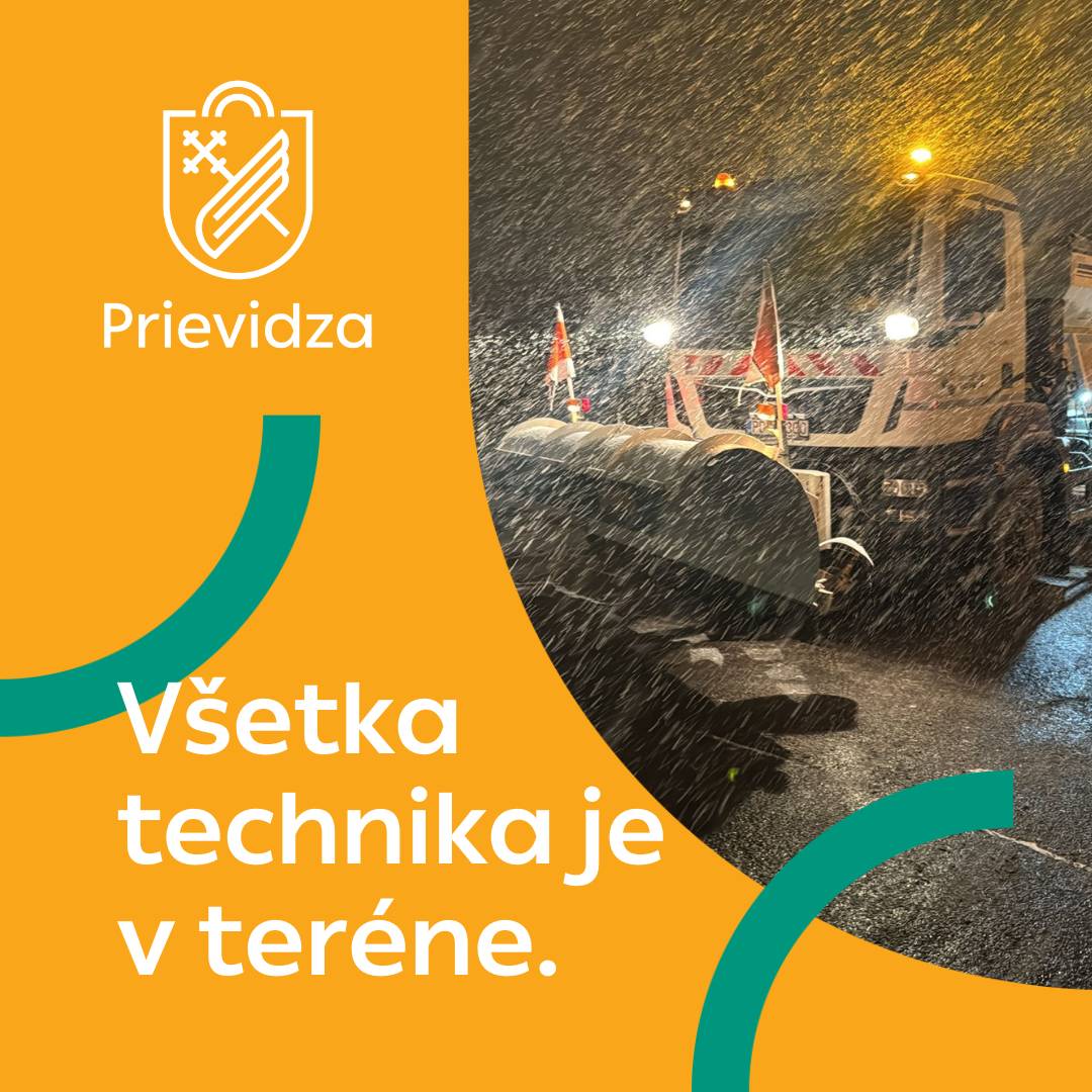 Vážení obyvatelia, vzhľadom na intenzívne sneženie upozorňujeme na výrazne zhoršené podmienky na cestách.    Všetka dostupná technika je v teréne, od nočných hodín je vyhlásená pohotovosť a práce prebiehajú nepretržite. Prosíme o trpezlivosť. Ak to nie je nevyhnutné, nejazdite autom. Prioritou je zabezpečenie zjazdnosti ciest, po ktorých sú vedené linky MHD, aby bola zachovaná základná dopravná obslužnosť.    Upozornenie pre chodcov: Buďte mimoriadne opatrní – vodiči majú zhoršenú viditeľnosť.     Ďakujeme za vašu trpezlivosť a vzájomnú ohľaduplnosť.🙏
