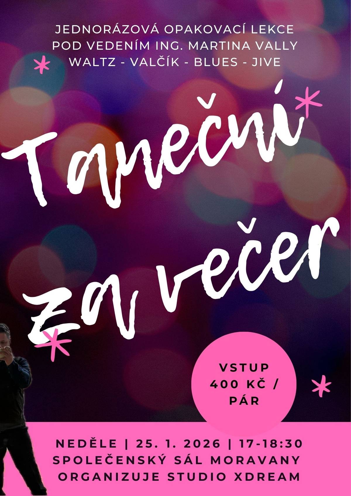 Važení občané, přijměte pozvánku na jednorázovou opakovací lekci společenského tance. Registrace možná v odkaze https://studio-xdream2.reservio.com/events/7e64a3da-f043-4f6e-aa7f-b5e358ceee7f