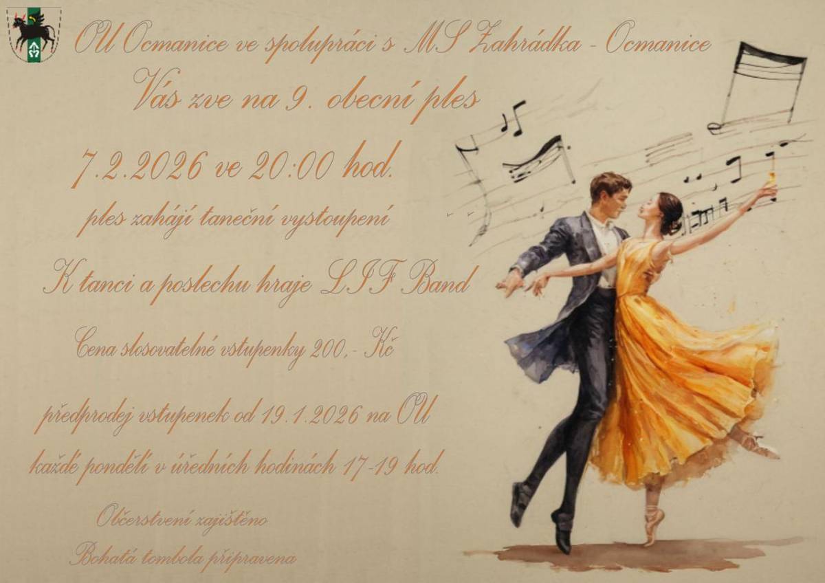 Zveme Vás na obecní ples v Ocmanicích.