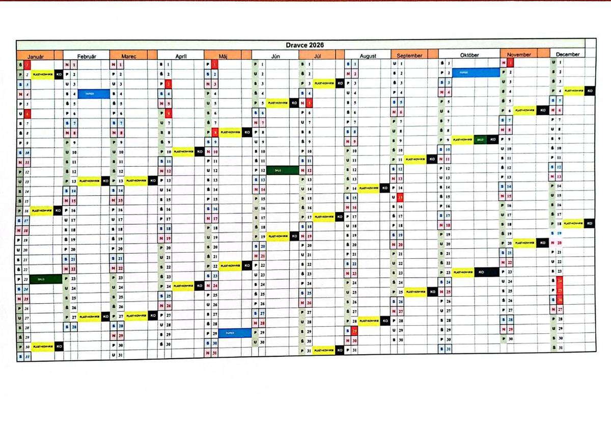 Kalendár vývozu odpadov na rok 2026
