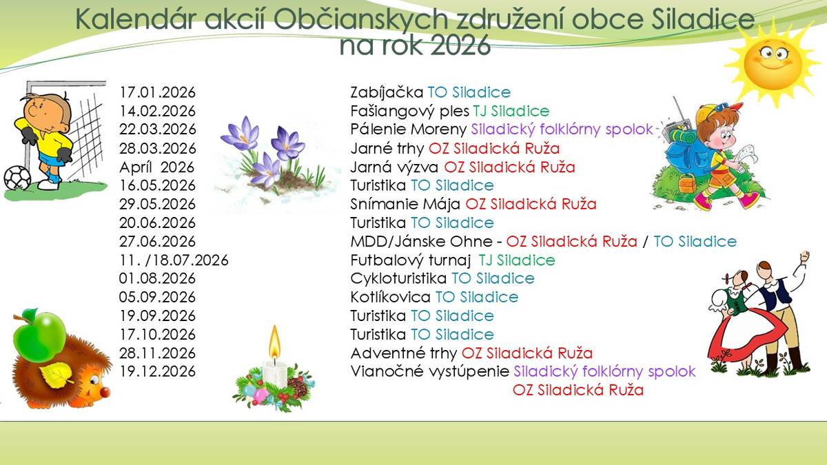 Milí občania,  prinášame vám prehľad plánovaných podujatí, ktoré pre vás v roku 2026 pripravujú občianske združenia pôsobiace v našej obci.  Ďakujeme všetkým združeniam za ich aktivitu a ochotu podieľať sa na spoločenskom živote v obci ❤️