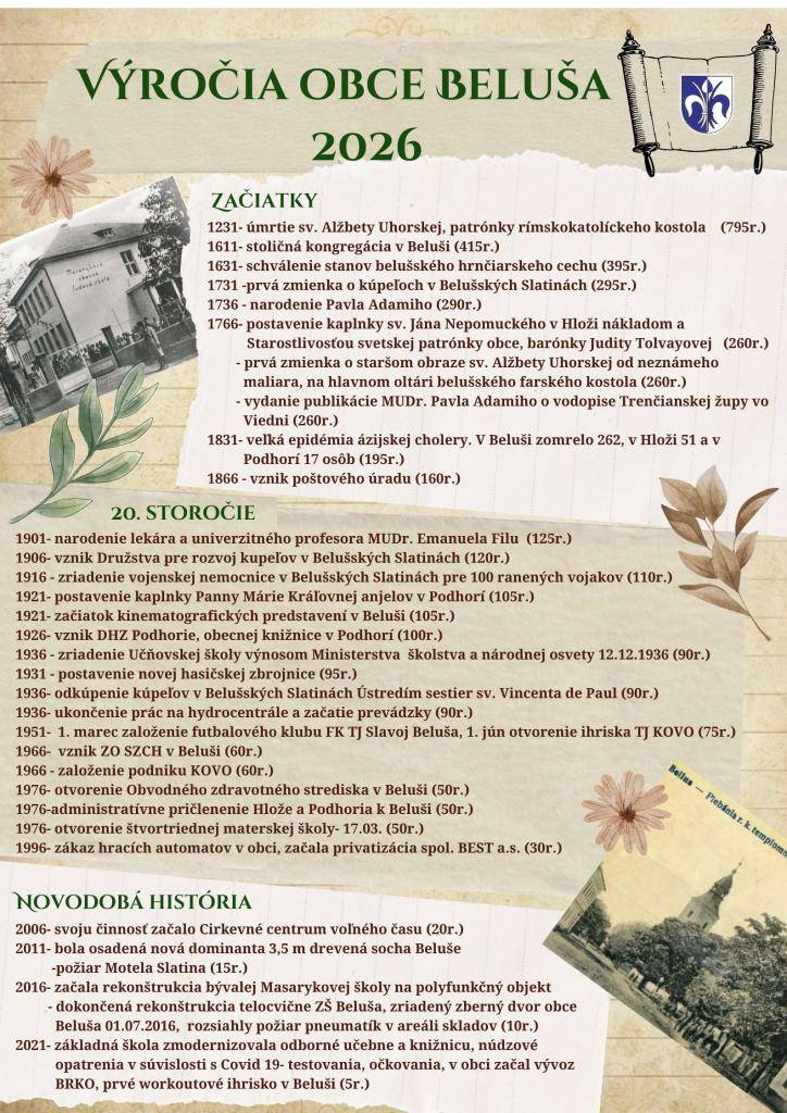 Každý rok so sebou prináša špeciálne dátumy, výročia, jubileá a obec Beluša s takmer 700 ročnou históriou ich má vo svojich memoároch dostatok.