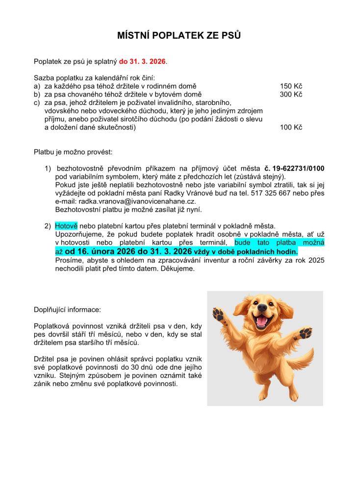 Platba místního poplatku ze psů