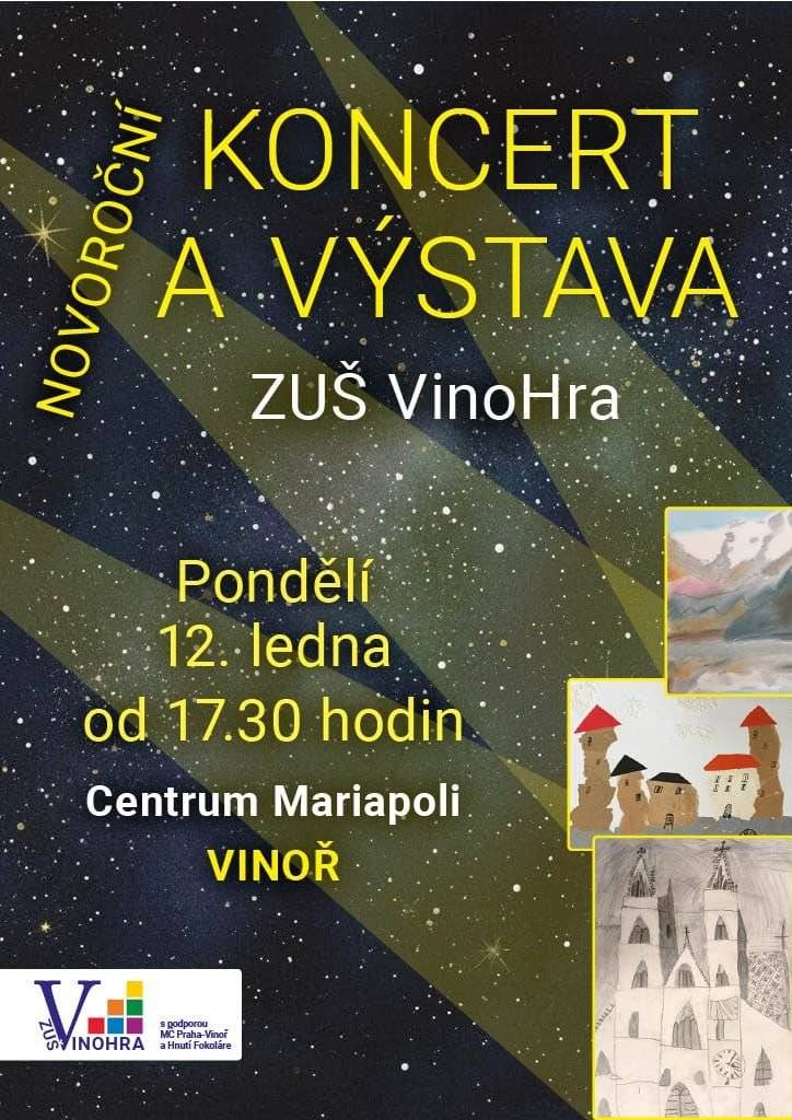 V pondělí 12. 1. od 17.30 novoroční koncert a výstava dětí ze ZUŠ Vinohra / Mariapoli. V úterý je akcí hned několik: Od 15 hodin Zámecká kavárna s Pavlem Kosatíkem  V úterý 13. 1. od 18.30 v sále pod Normou Novoroční koncert, pořádá Vincent, vstupné 250 Kč. Tereza Dlouhá – soprán, Markéta Dvořáková – soprán, Jakub Turek – tenor, Alina Říhová – klavír (klávesy). Program bude velice atraktivní, plný nejoblíbenějších OPERNÍCH, OPERETNÍCH  A MUZIKÁLOVÝCH melodií (sólových i duetů). My Fair Lady • Phantom of the opera • Polská krev • Veselá vdova • Rusalka • Prodaná nevěsta • Hubička • West Side Story a jiné. V úterý od 19 hodin Kinování – Polibek pavoučí ženy. 140 Kč / Mariapoli. Čtvrtek 15. 1. od 19.30  Hospodský kvíz, vstupné: 100 Kč na osobu, Hoffmanův dvůr. Přihlašování zde.