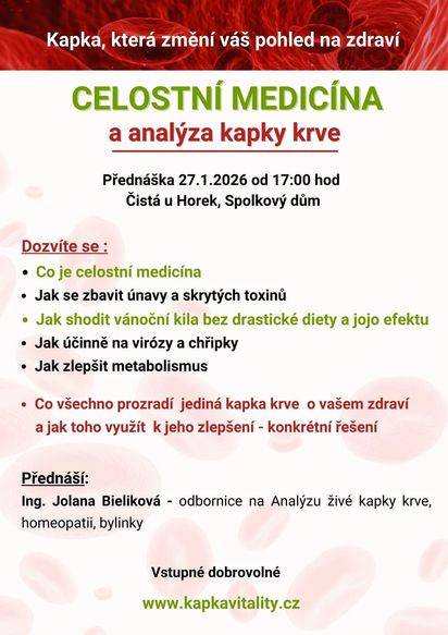 Zveme na zajímavou přednášku ing. Jolany Bielikové. Protože sál není nafukovací, tak přijďte včas.  Drobné občerstvení zajistí tradičně čistecké hasičky.