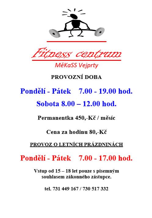 Otevírací doba fitness v kulturním středisku se prodlužuje od soboty 17. 1. 2026.