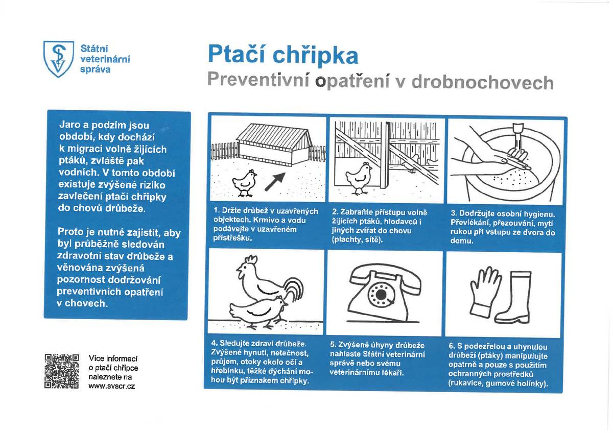 Informační letáček o ptačí chřipce je přílohou a ve vývěsce u OÚ