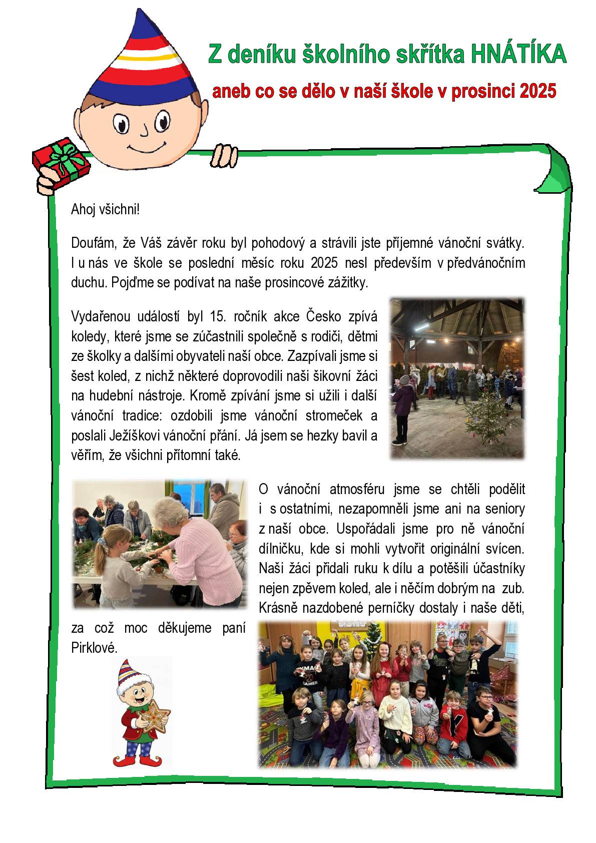 Z deníku školního skřítka Hnátíka aneb co se dělo v naší škole v prosinci 2025.
