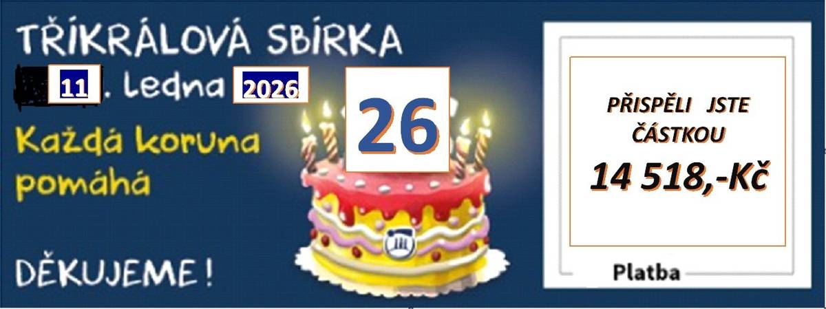 Přispěli jste částkou 14 518,-Kč. Každá koruna pomáhá. DĚKUJEME