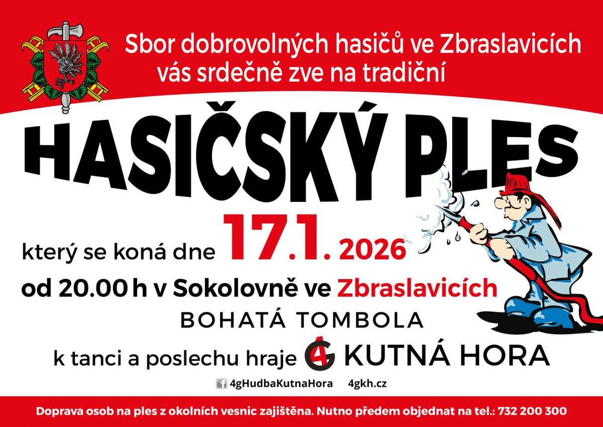 Bohatá tombola. Doprava osob na ples s okolních vesnic zajištěna: 732 200 300