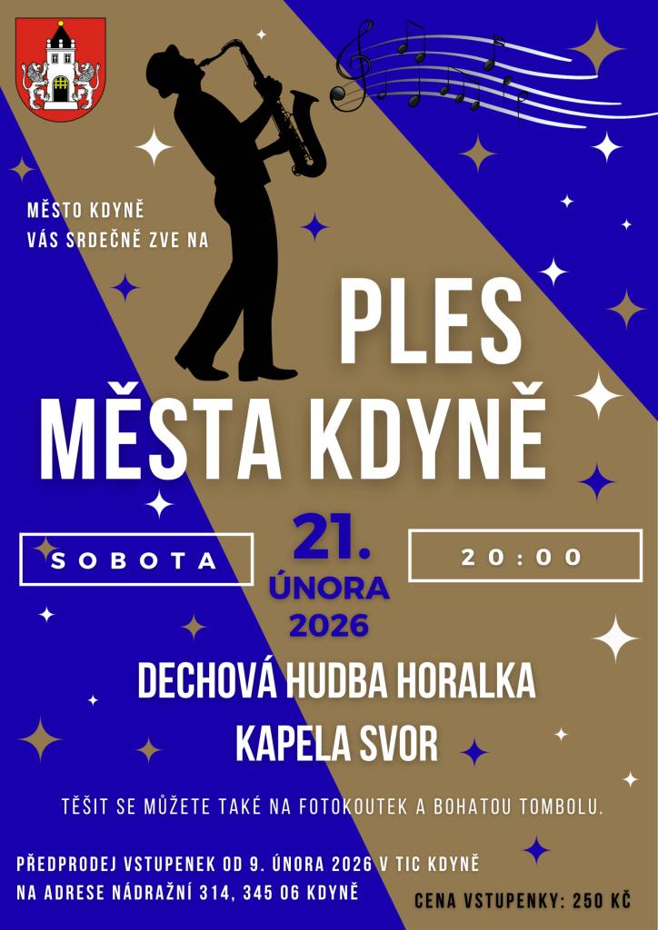 Srdečně Vás zveme na oblíbený a tradičně-netradiční PLES MĚSTA KDYNĚ, který se bude konat v sobotu, 21. února 2026 od 20:00 hod. v sále Sokolovny Kdyně.