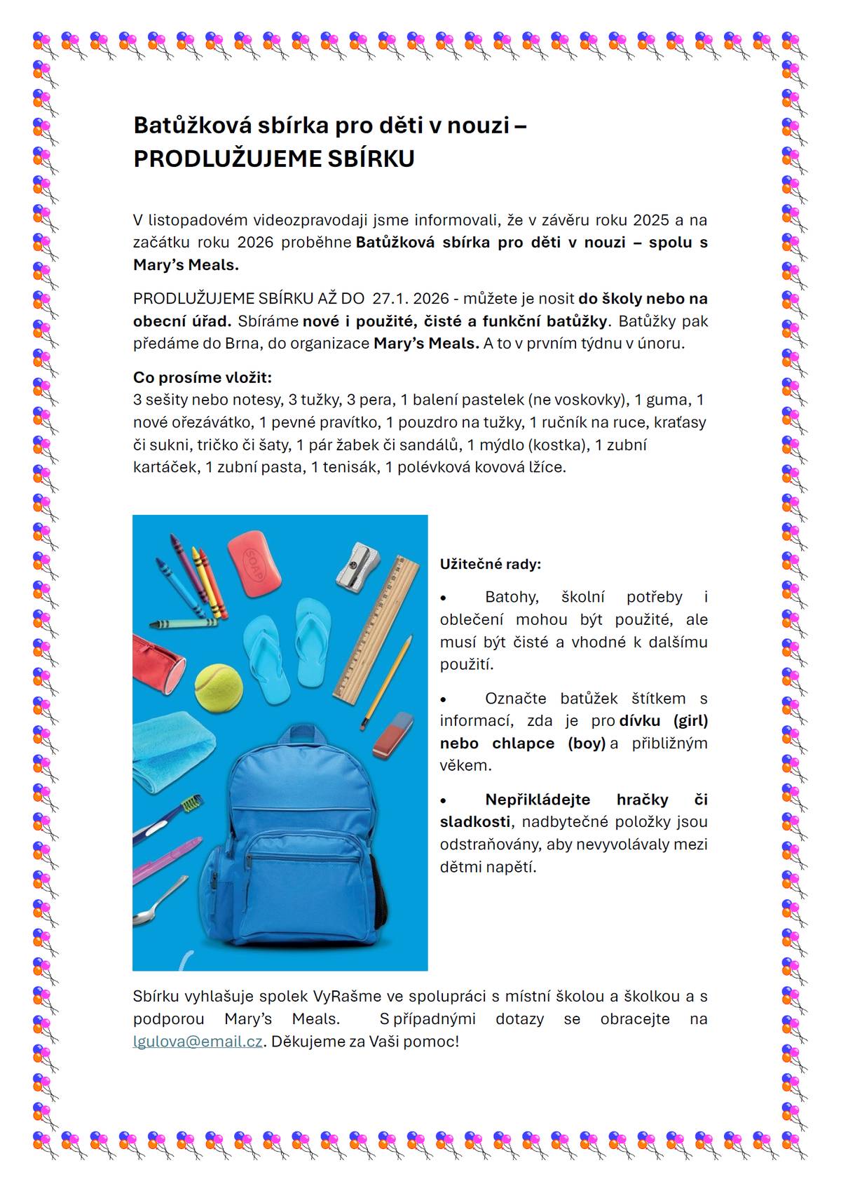 Prodlužujeme BATŮŽKOVOU SBÍRKU.