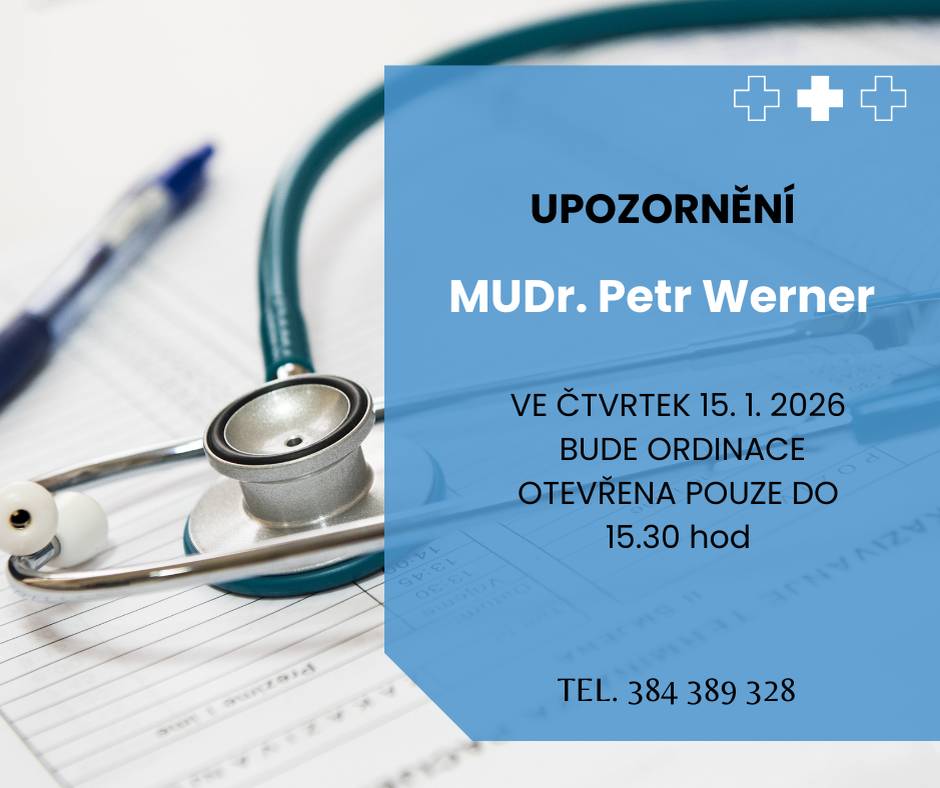 📍Upozorňujeme na změnu ordinační doby v ordinaci MUDr. Petra Wernera ve Stráži nad Nežárkou👇