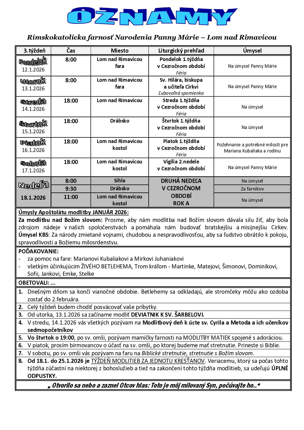 Farské oznamy 3.týždeň
