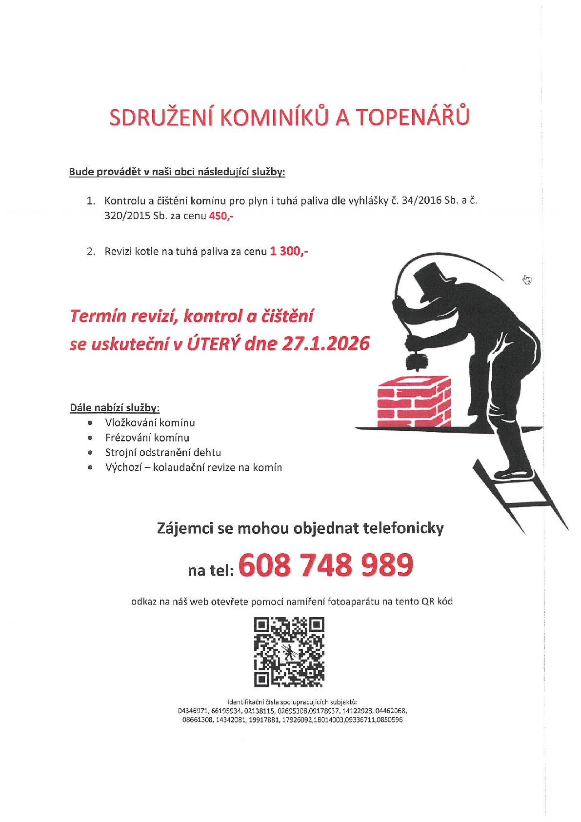 revize a čištění komínů dne 27.1.2026
