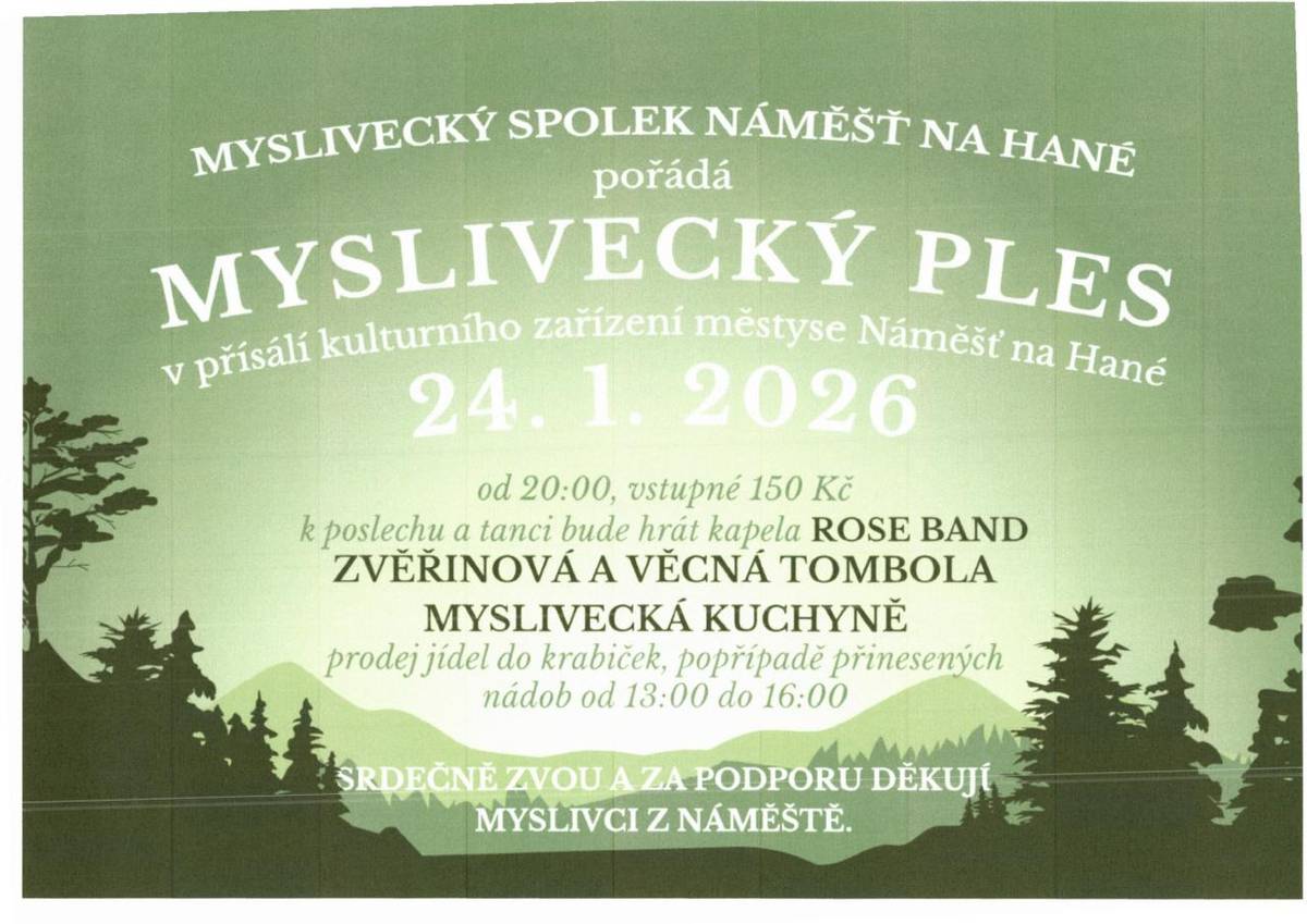MYSLIVECKÝ PLES 24.1.2026 NÁMĚŠŤ NA HANÉ