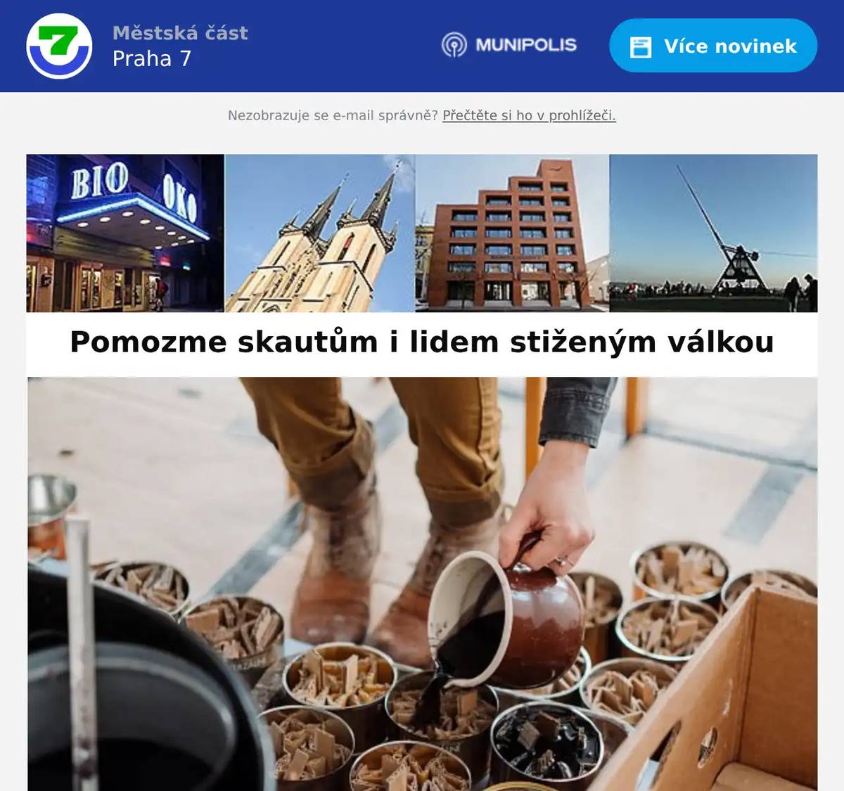 Loni čeští skauti vyrobili a poslali na Ukrajinu 32 tisíc svíček v plechovce. Protože ruské útoky neustávají a obyvatelé Ukrajiny prožívají už pátou válečnou zimu, vyhlašují skauti další kolo sbírky Světlo a teplo pro Ukrajinu. V Holešovickém pivovaru najdete centrální dílnu a sklad celé sbírky, kam můžete přijít svíčky vyrábět nebo přinést materiál pro jejich výrobu. I jediná svíčka dovede vytvořit hranice tmě. Zapojte se i vy, děkujeme!  foto: Skaut (Basa_skautka)