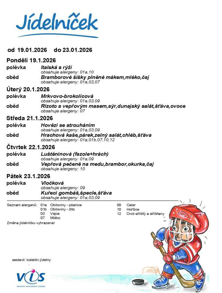Jídelníček 19. 1. - 23. 1. 2026