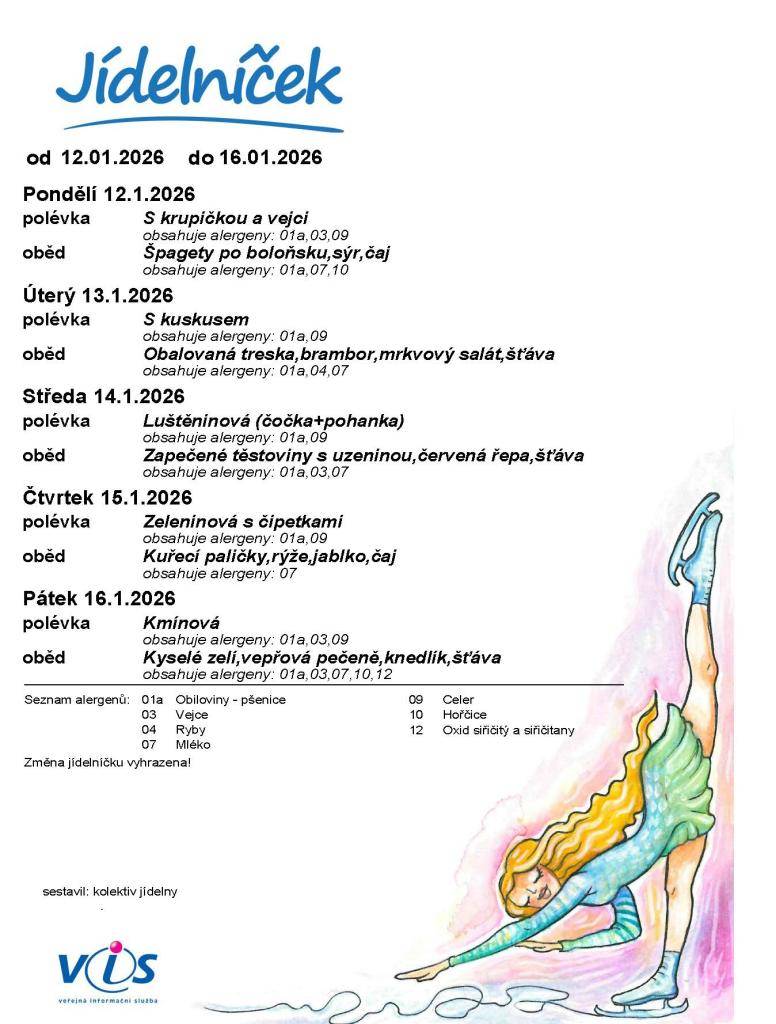 Jídelníček 12. 1. - 16. 1. 2026