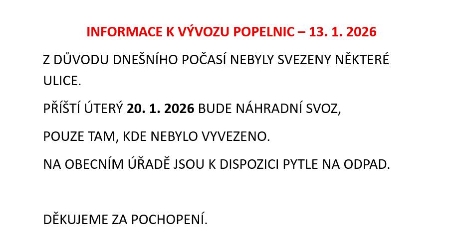 Náhradní svoz popelnic dne 20. 1. 2026