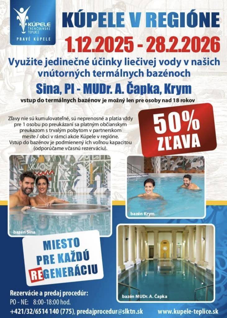 Kúpele Trenčianske Teplice 50% zľavy na vstup