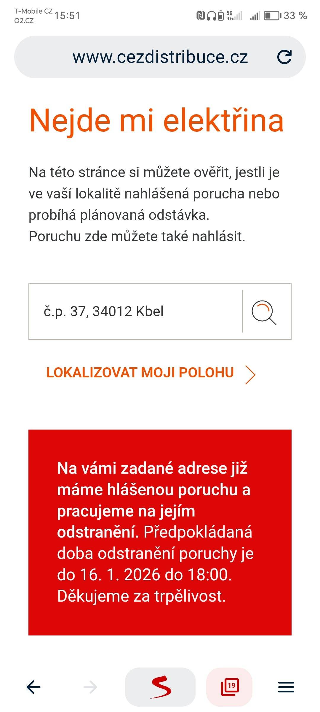 Výpadek el. energie