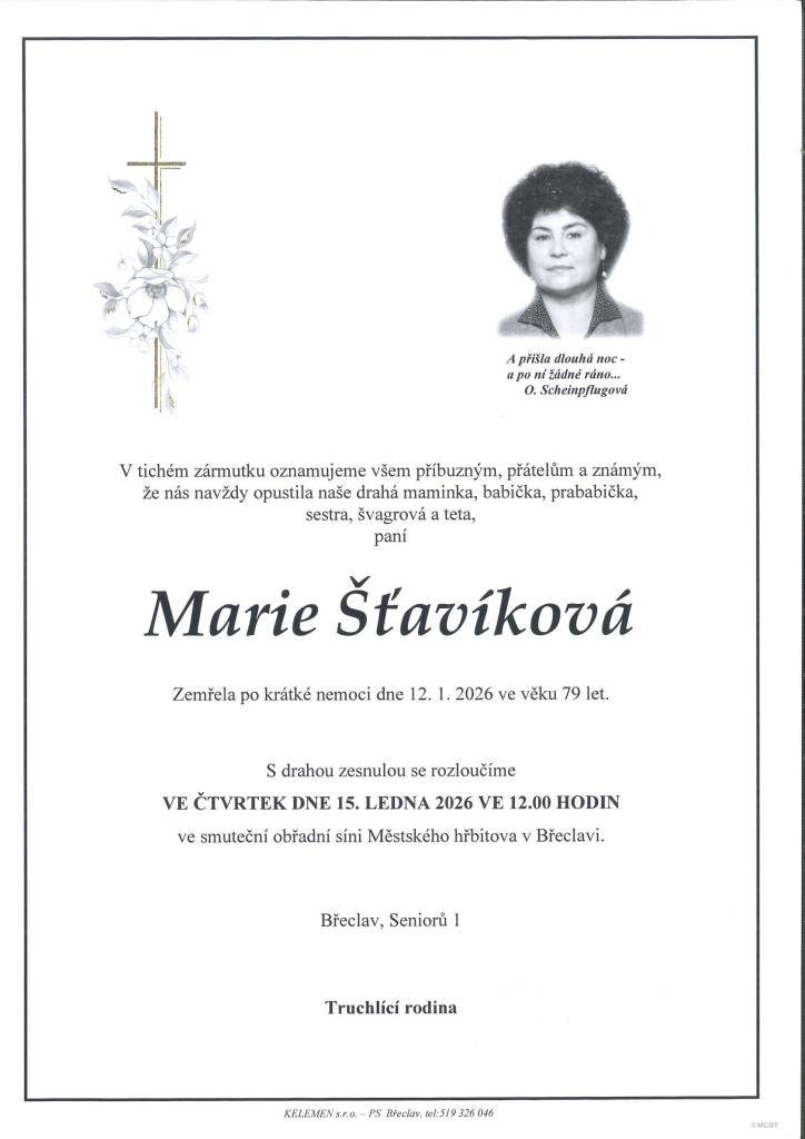 Kdy: čtvrtek 15.01.2026 ve 12:00  Kde: smuteční síň v Břeclavi
