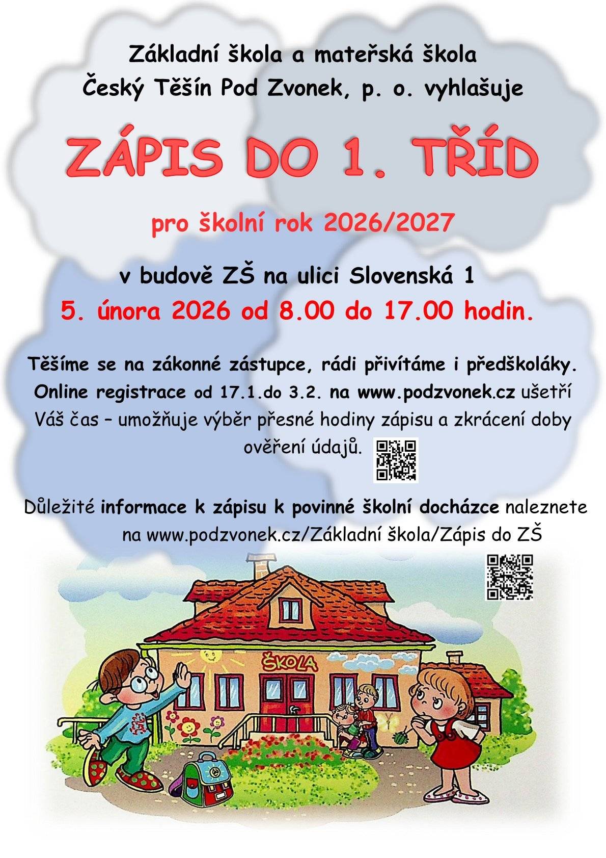 ZŠ Pod Zvonek srdečně zve na ZÁPIS DO 1. TŘÍD.