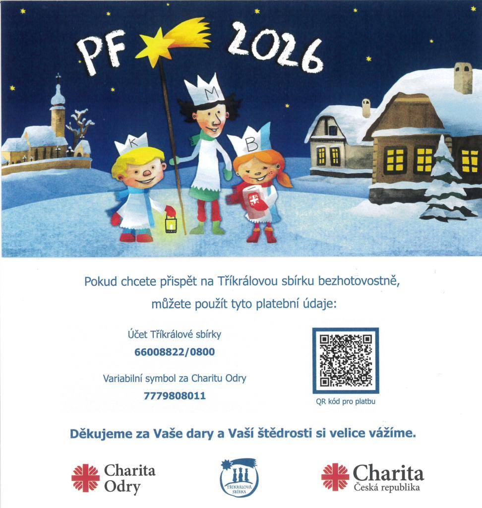 V sobotu 10. ledna 2026 proběhla v naší obci Tříkrálová sbírka, během které se vybralo 11 896,- Kč. Děkujeme všem koledníkům a dobrovolníkům, kteří se na sbírce podíleli. Velké díky patří Vám všem za Vaší štědrost.