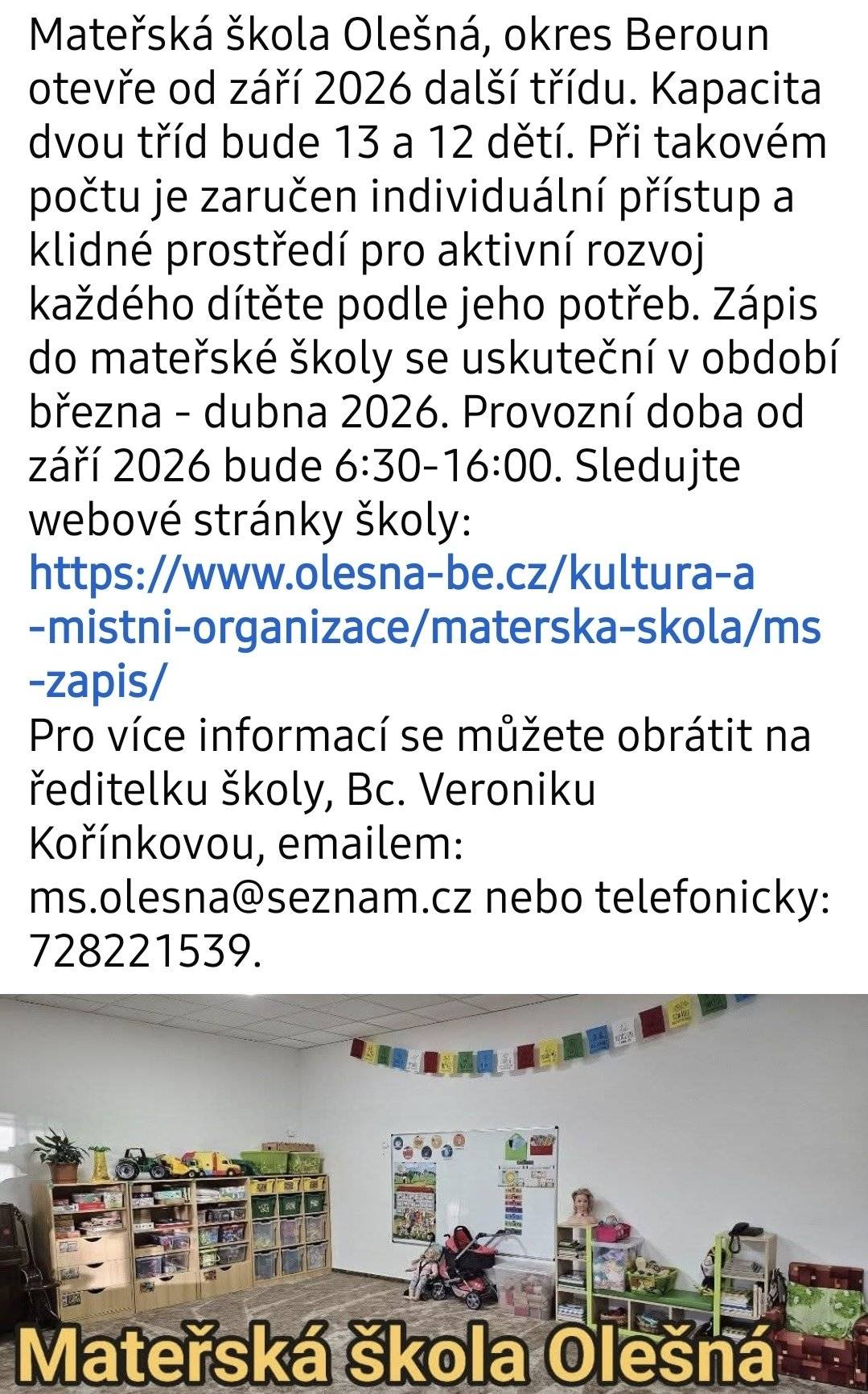 Informace o zápisu do mateřské školy