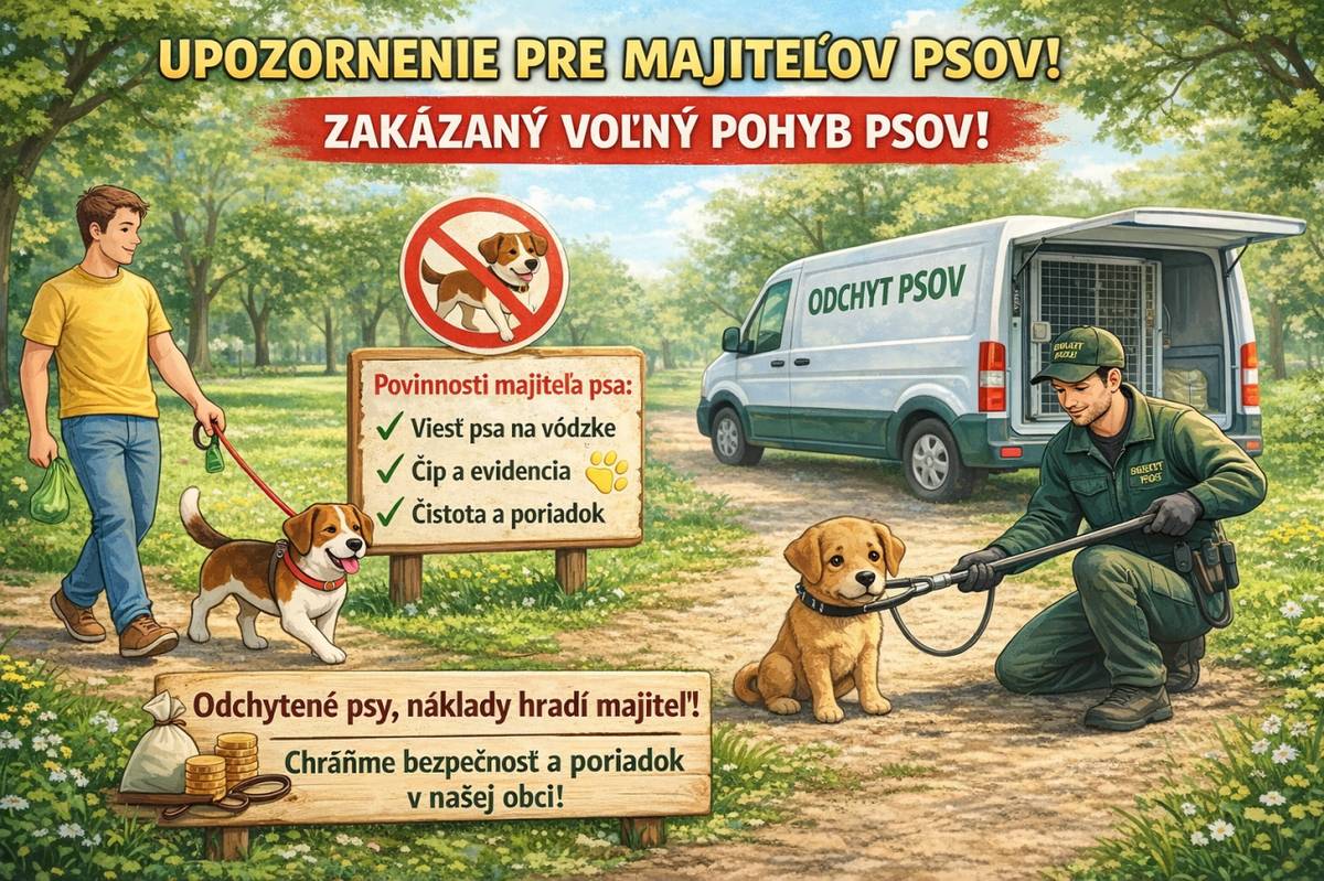 Každý majiteľ je povinný zabezpečiť, aby sa jeho pes nepohyboval voľne po verejných priestranstvách a neohrozoval obyvateľov ani iné zvieratá.