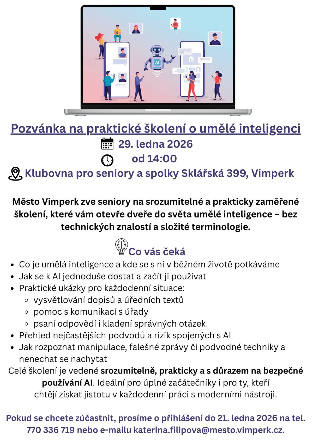 Koná se 29. ledna 2026 od 14:00 hodin v Klubovně pro seniory a spolky ve Sklářské ulici.
