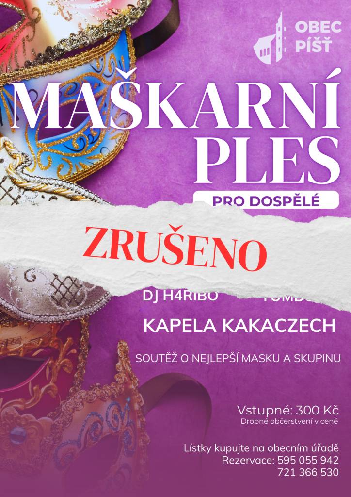Maškarní ples pro dospěle je zruše