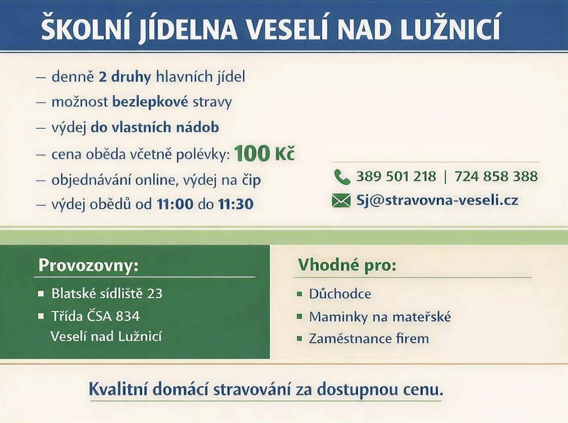 Školní jídelna nabízí čerstvé, zdravé a levné obědy. Pojďme rozšířit skupinu cizích strávníků 🙂. 🍛 Jídelníček této příspěvkové organizace města najdete zde: https://app.strava.cz/jidelnicky?jidelna=0594