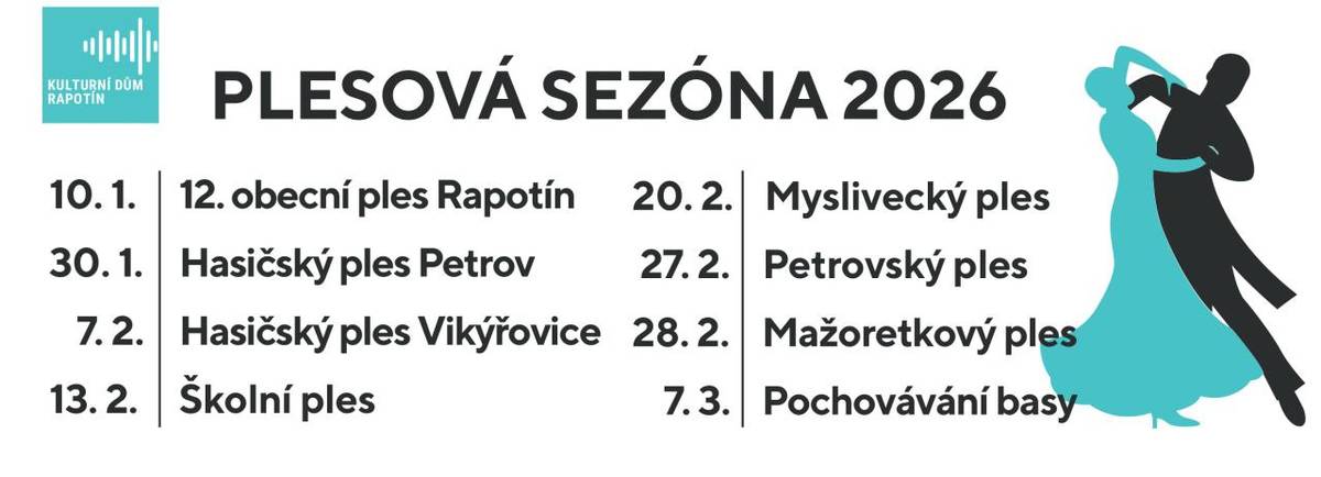 Vybírejte z nabídky plesů v KD Rapotín.