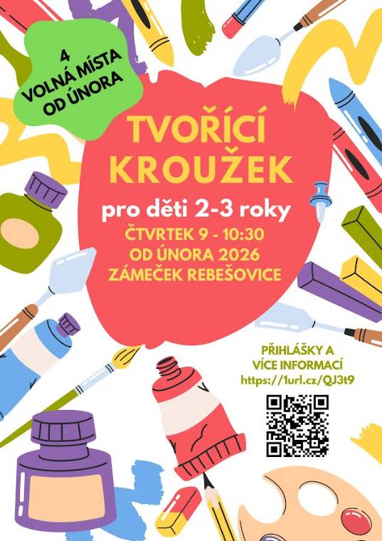 Přijďte si s dětmi zatvořit na zámeček. Každý čtvrtek od 9 do 10:30. Od února jsou volná další 4 místa pro děti 2-3 roky. Lepíme, barvíme, stříháme, jednodušše tvoříme spolu :)